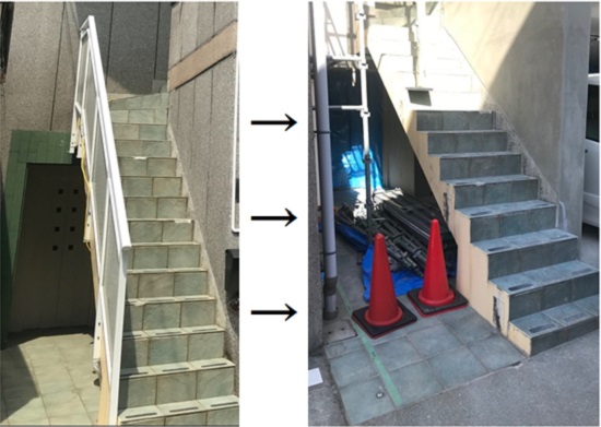 【RC改修】屋外階段の手すりを取り外したところ