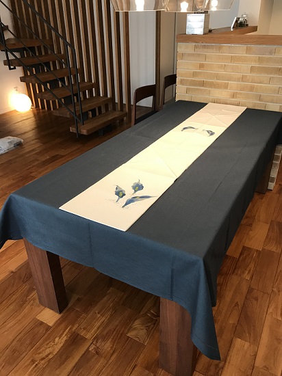 2019年夏のテーブル「藍色ｸﾛｽ＆帯」